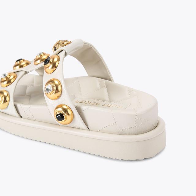 Carvela By Kurt Geiger ORSON MULTI STUD Bone Crinkled Leather Strap Sandal By KURT GEIGER LONDON
