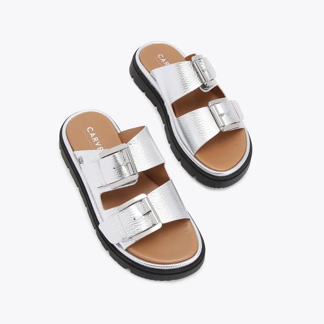 Carvela By Kurt Geiger PAVILION Silver Leather Slip On Sandal By CARVELA COMFORT