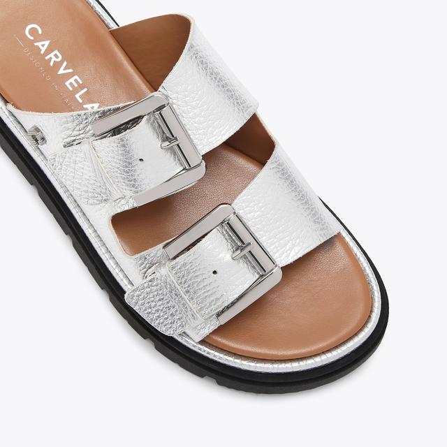 Carvela By Kurt Geiger PAVILION Silver Leather Slip On Sandal By CARVELA COMFORT