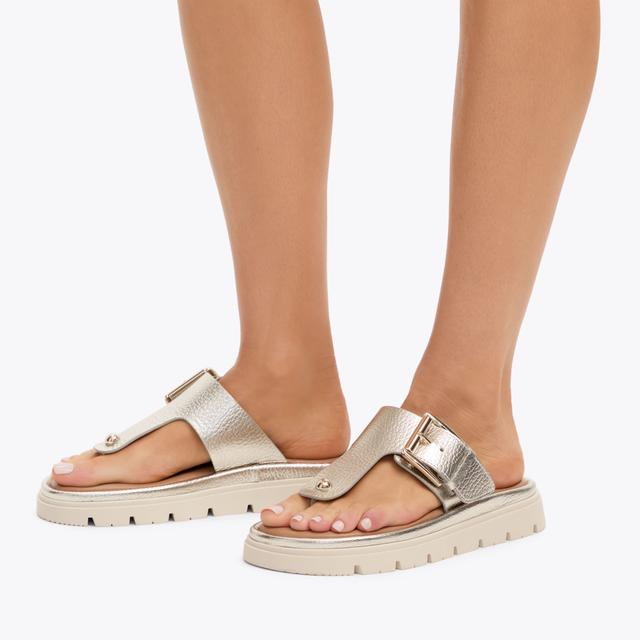 Carvela By Kurt Geiger PAVILION T-BAR MULE Gold Leather T-Bar Sandal By CARVELA COMFORT