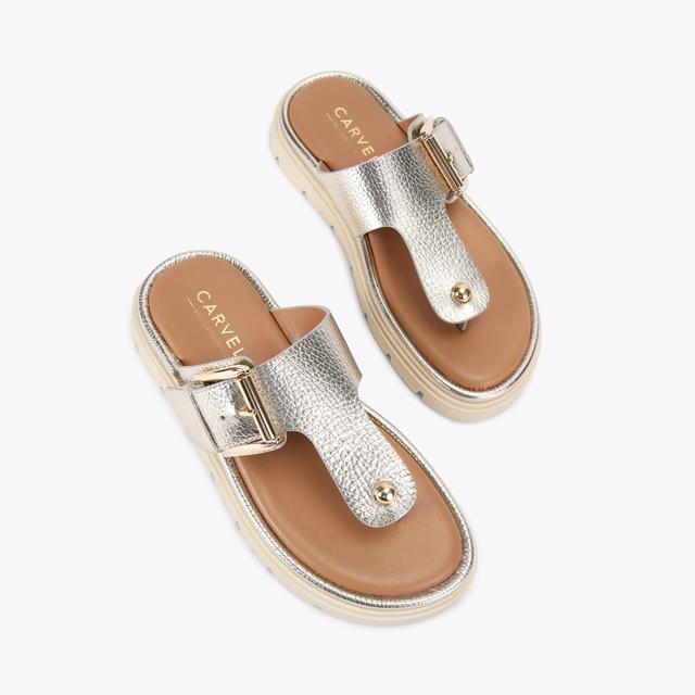 Carvela By Kurt Geiger PAVILION T-BAR MULE Gold Leather T-Bar Sandal By CARVELA COMFORT