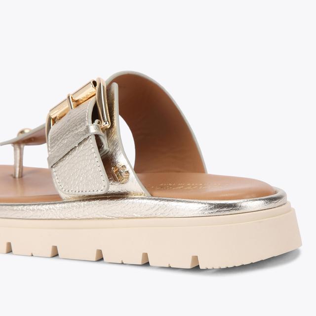 Carvela By Kurt Geiger PAVILION T-BAR MULE Gold Leather T-Bar Sandal By CARVELA COMFORT