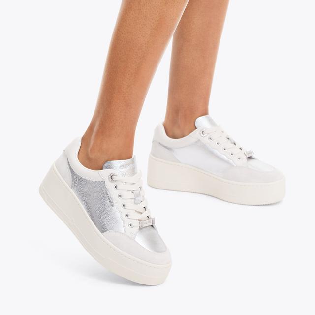 Carvela By Kurt Geiger PERENNE SNEAKER Silver Leather Textured Sneaker By CARVELA