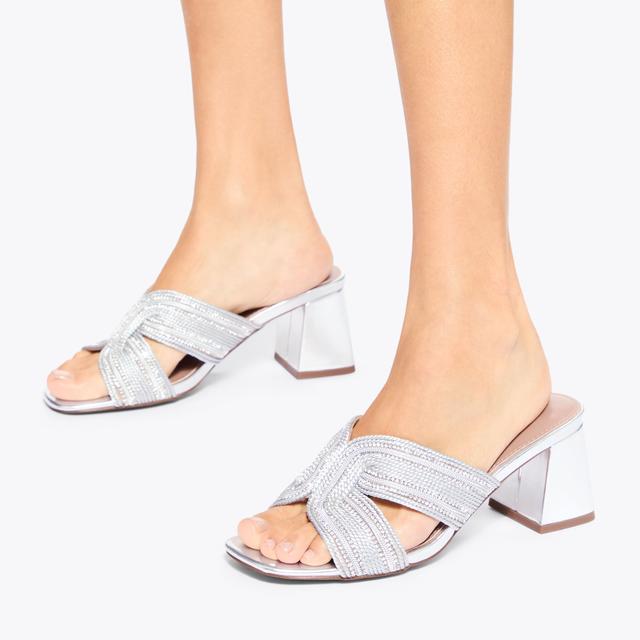 Carvela By Kurt Geiger POSE MULE Silver Rope Block Heel By KG KURT GEIGER