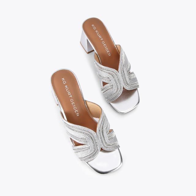 Carvela By Kurt Geiger POSE MULE Silver Rope Block Heel By KG KURT GEIGER