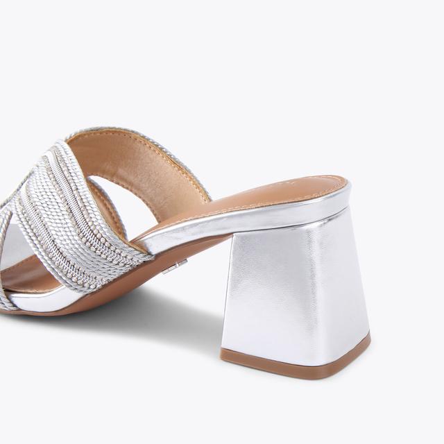 Carvela By Kurt Geiger POSE MULE Silver Rope Block Heel By KG KURT GEIGER