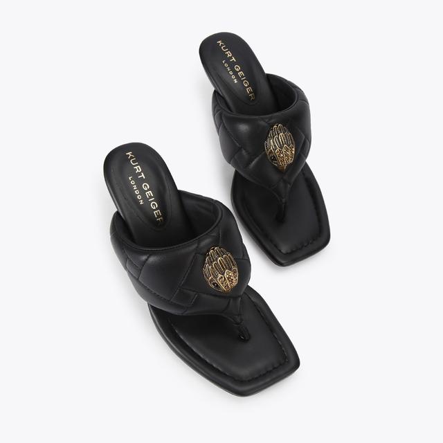Carvela By Kurt Geiger PUFF THONG HEEL 85 Black Quilted Heeled Sandal By KURT GEIGER LONDON