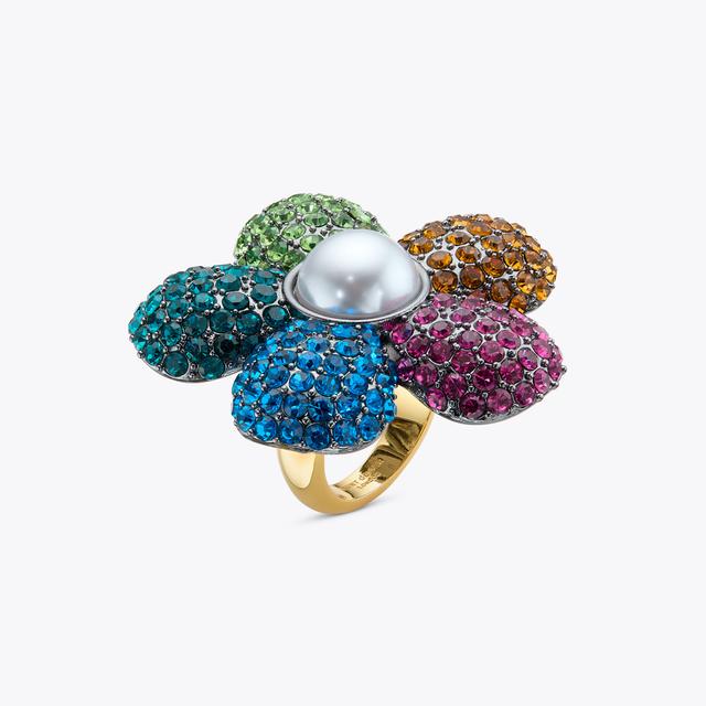 carvela by kurt geiger RAINBOW FLOWER RING Rainbow Crystal Flower Ring by KURT GEIGER LONDON
