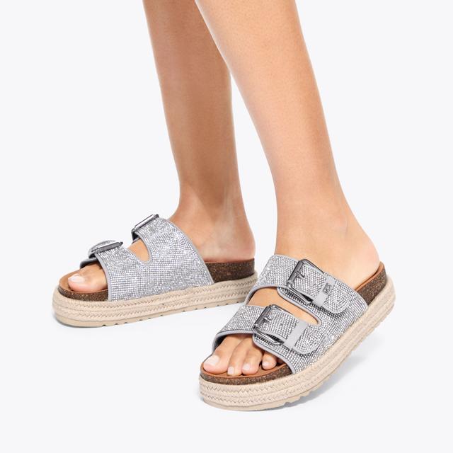 Carvela By Kurt Geiger RAQUEL GEM Silver Crystal Slip On Sandal By KG KURT GEIGER