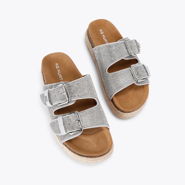 Carvela By Kurt Geiger RAQUEL GEM Silver Crystal Slip On Sandal By KG KURT GEIGER