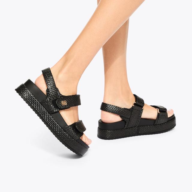 Carvela By Kurt Geiger RAYMOND2 Black Woven Raffia Sandal By KG KURT GEIGER