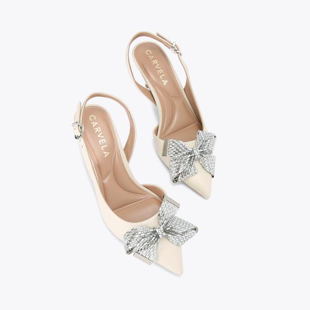 Carvela By Kurt Geiger REGAL BOW SLING 2 Bone Leather Slingback Heel By CARVELA