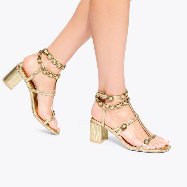 Carvela By Kurt Geiger REGENT BLOCK GLADIATOR Metallic Gold Leather Heel By KURT GEIGER LONDON
