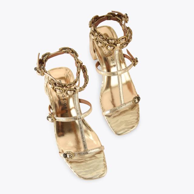 Carvela By Kurt Geiger REGENT BLOCK GLADIATOR Metallic Gold Leather Heel By KURT GEIGER LONDON