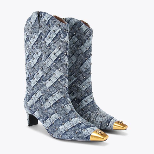 Carvela By Kurt Geiger REGENT CRYSTAL BOOT Blue Denim Heeled Boot By KURT GEIGER LONDON