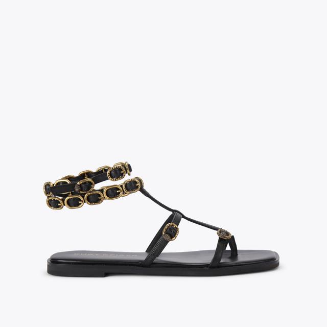 carvela by kurt geiger REGENT FLAT GLADIATOR Black Leather Sandal by KURT GEIGER LONDON