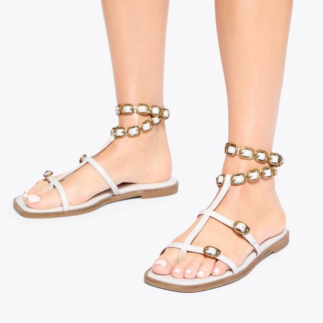 Carvela By Kurt Geiger REGENT FLAT GLADIATOR White Leather Sandal By KURT GEIGER LONDON