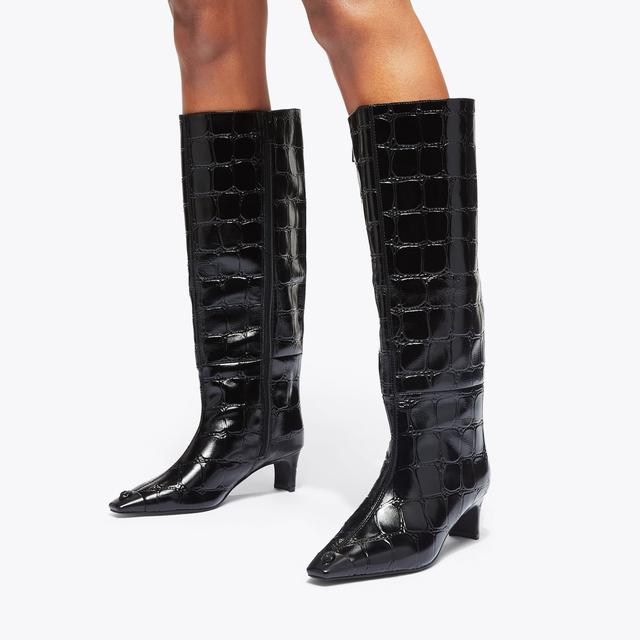 Carvela By Kurt Geiger REGENT KNEE BOOT Black Croc Knee High Boot By KURT GEIGER LONDON