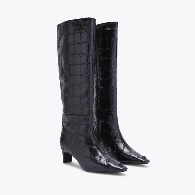 Carvela By Kurt Geiger REGENT KNEE BOOT Black Croc Knee High Boot By KURT GEIGER LONDON