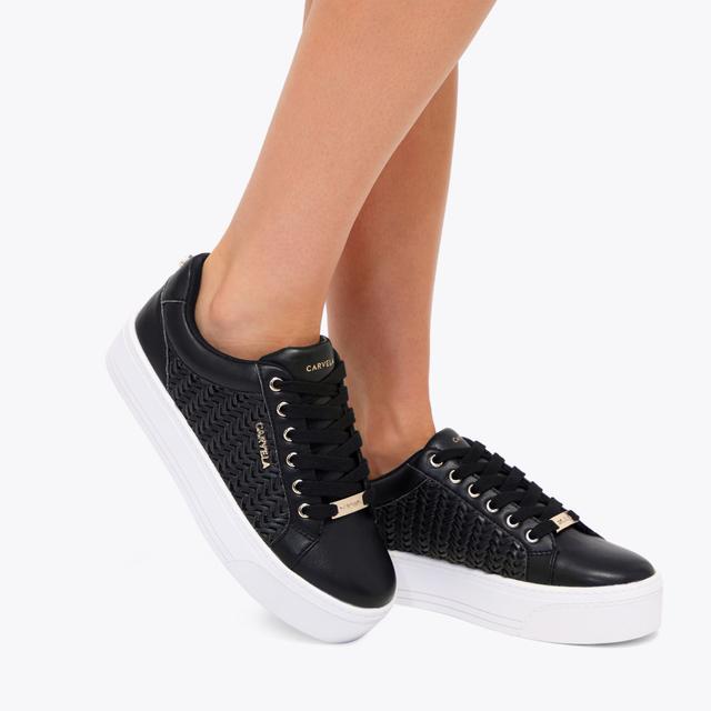 Carvela By Kurt Geiger SARDINIA SNEAKER Black Woven Lace Up Trainer By CARVELA