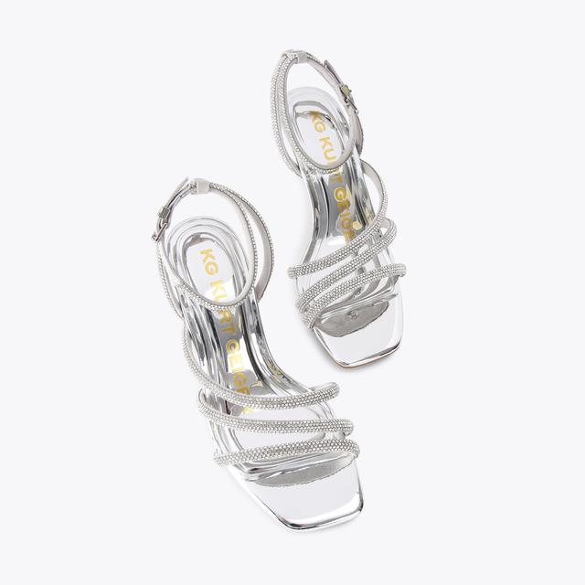 Carvela By Kurt Geiger SAVANNA LOW2 Silver Crystal Strappy Heel By KG KURT GEIGER
