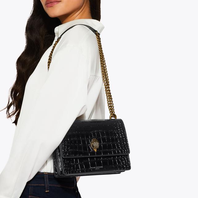 Carvela By Kurt Geiger SHOREDITCH CROSS BODY Black Croc Print Cross Body Bag By KURT GEIGER LONDON
