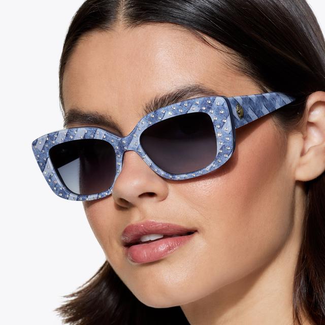 Carvela By Kurt Geiger SHOREDITCH GEM RECTANGLE Blue Denim Weave Sunglasses By KURT GEIGER LONDON