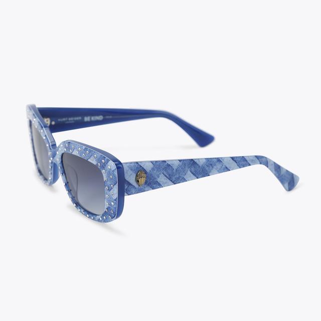 Carvela By Kurt Geiger SHOREDITCH GEM RECTANGLE Blue Denim Weave Sunglasses By KURT GEIGER LONDON