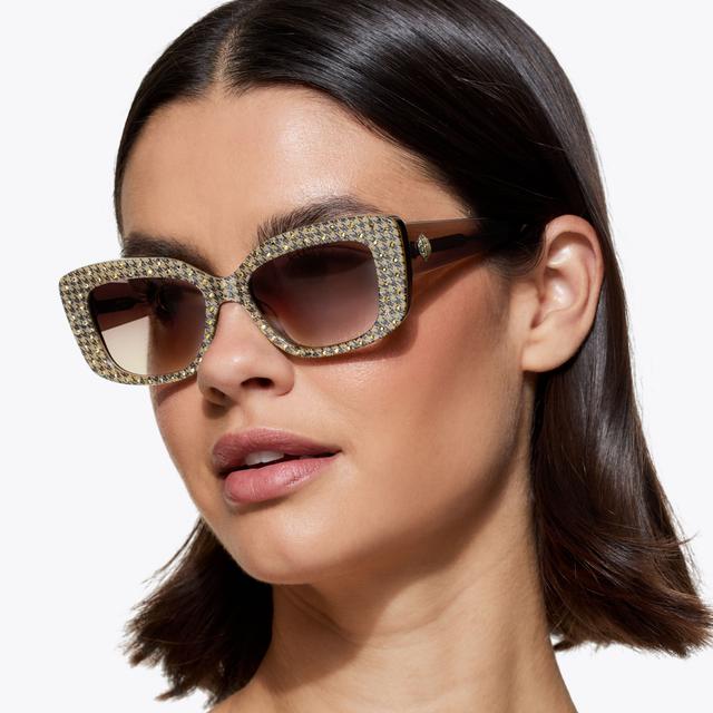 Carvela By Kurt Geiger SHOREDITCH GEM RECTANGLE Houndstooth Crystal Sunglasses By KURT GEIGER LONDON