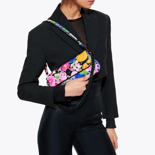 Carvela By Kurt Geiger SM LONG KENSINGTON Black Floral Long Shoulder Bag By KURT GEIGER LONDON