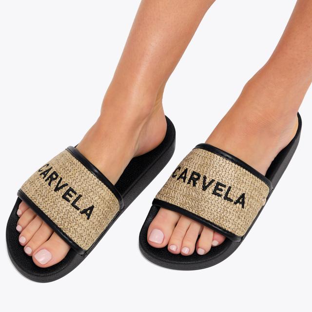 Carvela By Kurt Geiger SORRENTO SLIDER Black Raffia Slide On Sandal By CARVELA