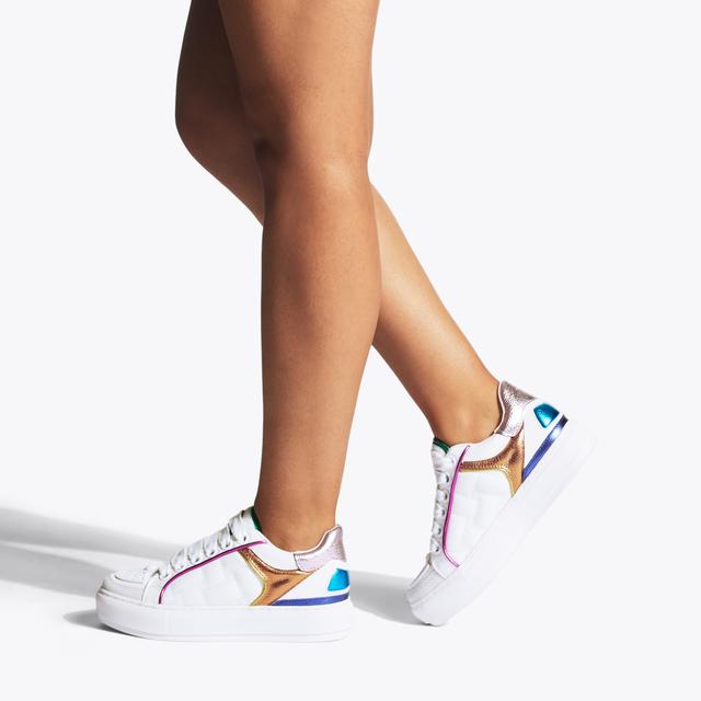 Carvela By Kurt Geiger SOUTHBANK TAG White Leather Metallic Sneaker By KURT GEIGER LONDON