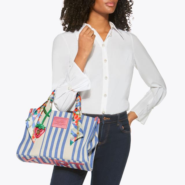 Carvela By Kurt Geiger SOUTHBANK TOTE Blue Bone Striped Canvas Tote Bag By KURT GEIGER LONDON