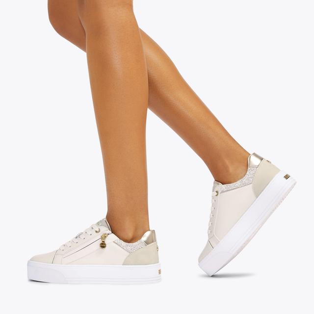 Carvela By Kurt Geiger STATEMENT ZIP Beige Lace Up Sneaker By CARVELA