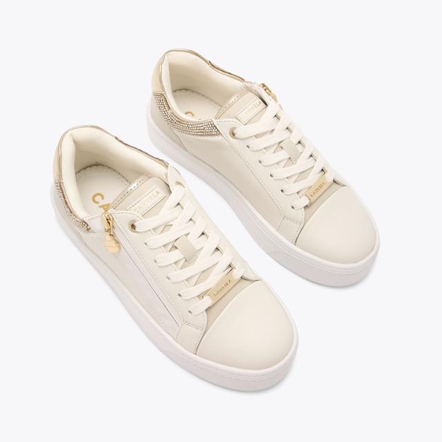 Carvela By Kurt Geiger STATEMENT ZIP Beige Lace Up Sneaker By CARVELA