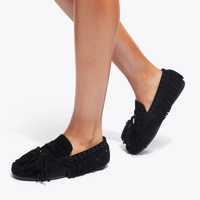 Carvela By Kurt Geiger TASSEL FRINGE MOCCASIN Black Suede Slip On Shoes By KURT GEIGER LONDON