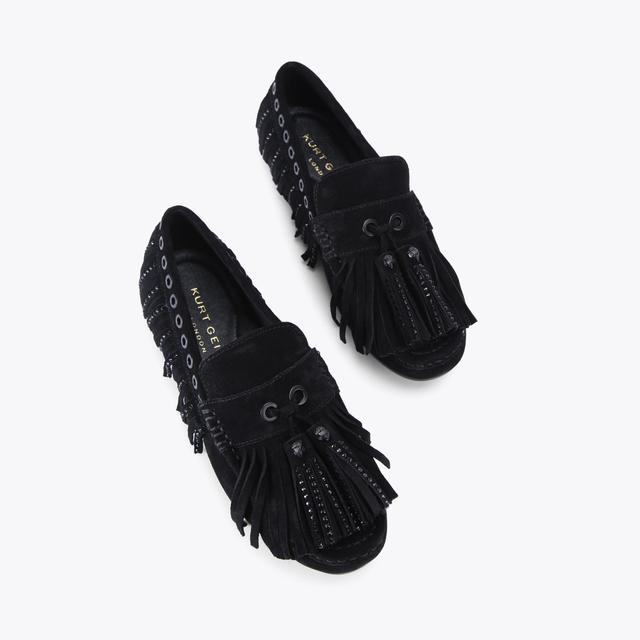 Carvela By Kurt Geiger TASSEL FRINGE MOCCASIN Black Suede Slip On Shoes By KURT GEIGER LONDON