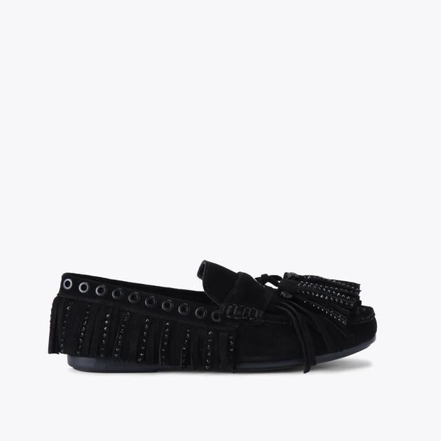 carvela by kurt geiger TASSEL FRINGE MOCCASIN Black Suede Slip On Shoes by KURT GEIGER LONDON