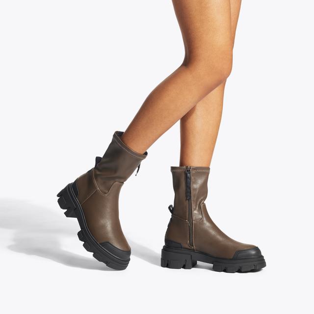 Carvela By Kurt Geiger TREKKER SOCK Khaki Patent Lace Up Chunky Boots By KG KURT GEIGER