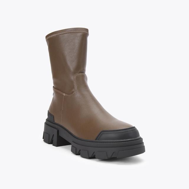 Carvela By Kurt Geiger TREKKER SOCK Khaki Patent Lace Up Chunky Boots By KG KURT GEIGER