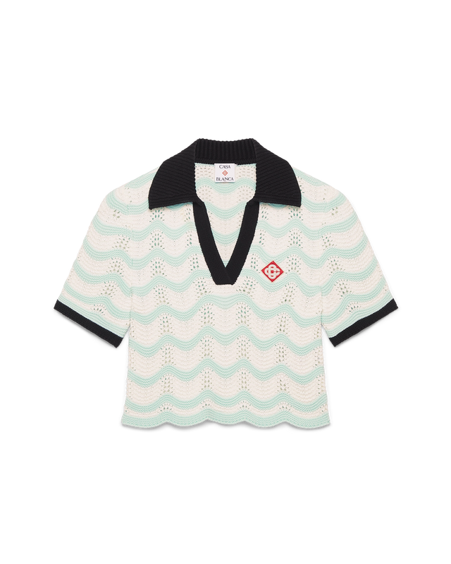 casablanca Cotton Wave Crochet Cropped Polo– Casablanca