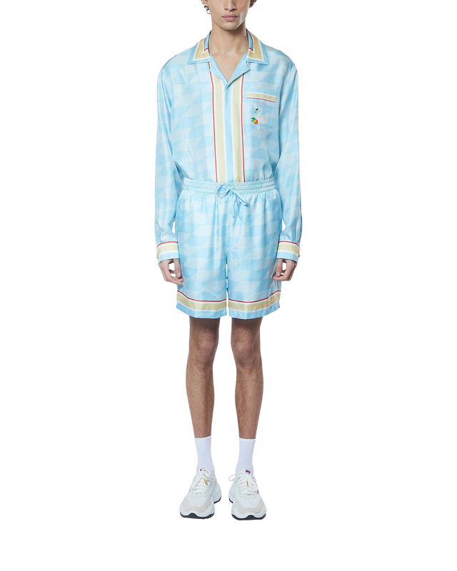 Casablanca Damiers Et Cygne Bleu Silk Shorts | Casablanca Paris