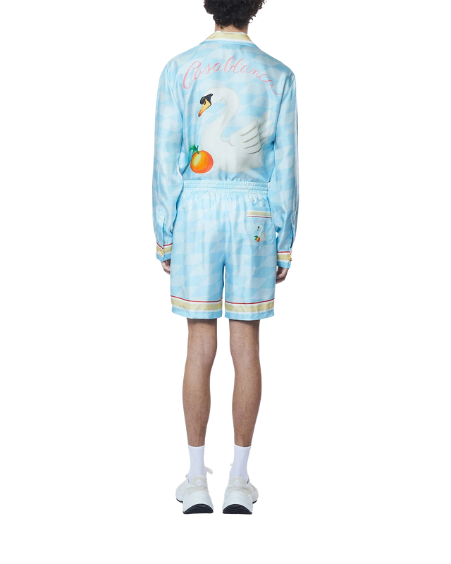 Casablanca Damiers Et Cygne Bleu Silk Shorts | Casablanca Paris