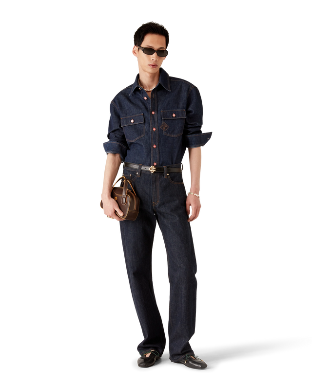 Casablanca Denim Short-Sleeve Shirt With Logo Embroidery– Casablanca