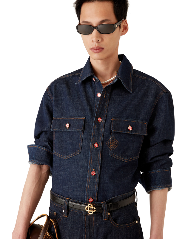 Casablanca Denim Short-Sleeve Shirt With Logo Embroidery– Casablanca