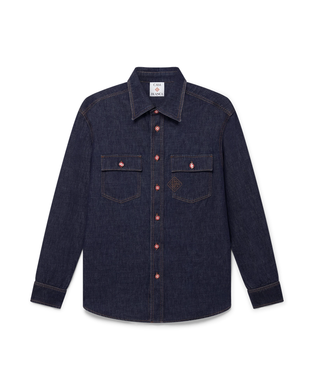 casablanca Denim Short-Sleeve Shirt with Logo Embroidery– Casablanca