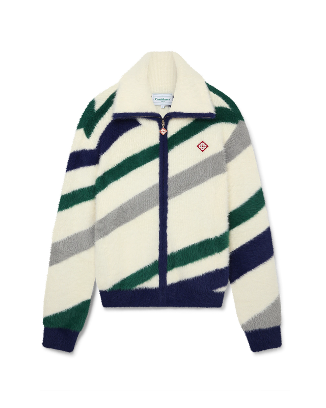 casablanca Diagonal Striped Fluffy Zip Up Jumper | Casablanca Paris
