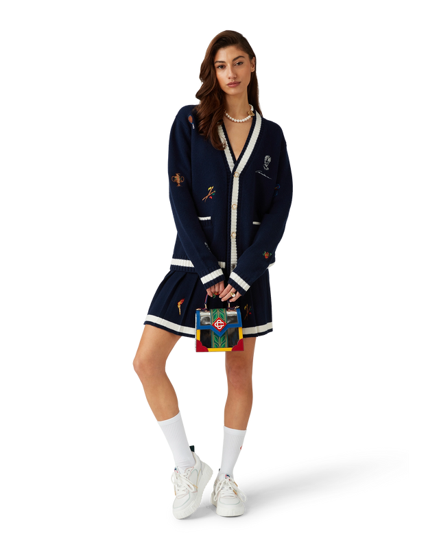 Casablanca Embroidered Motif Wool Cashmere Pleated Skirt | Casablanca Paris