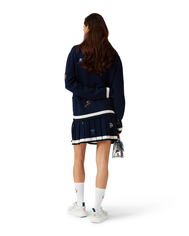 Casablanca Embroidered Motif Wool Cashmere Pleated Skirt | Casablanca Paris