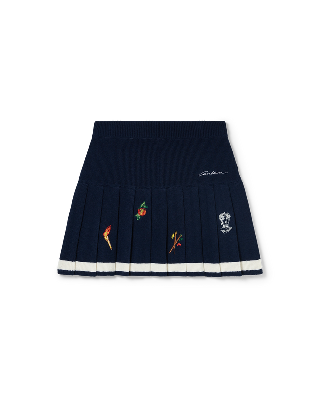casablanca Embroidered Motif Wool Cashmere Pleated Skirt | Casablanca Paris
